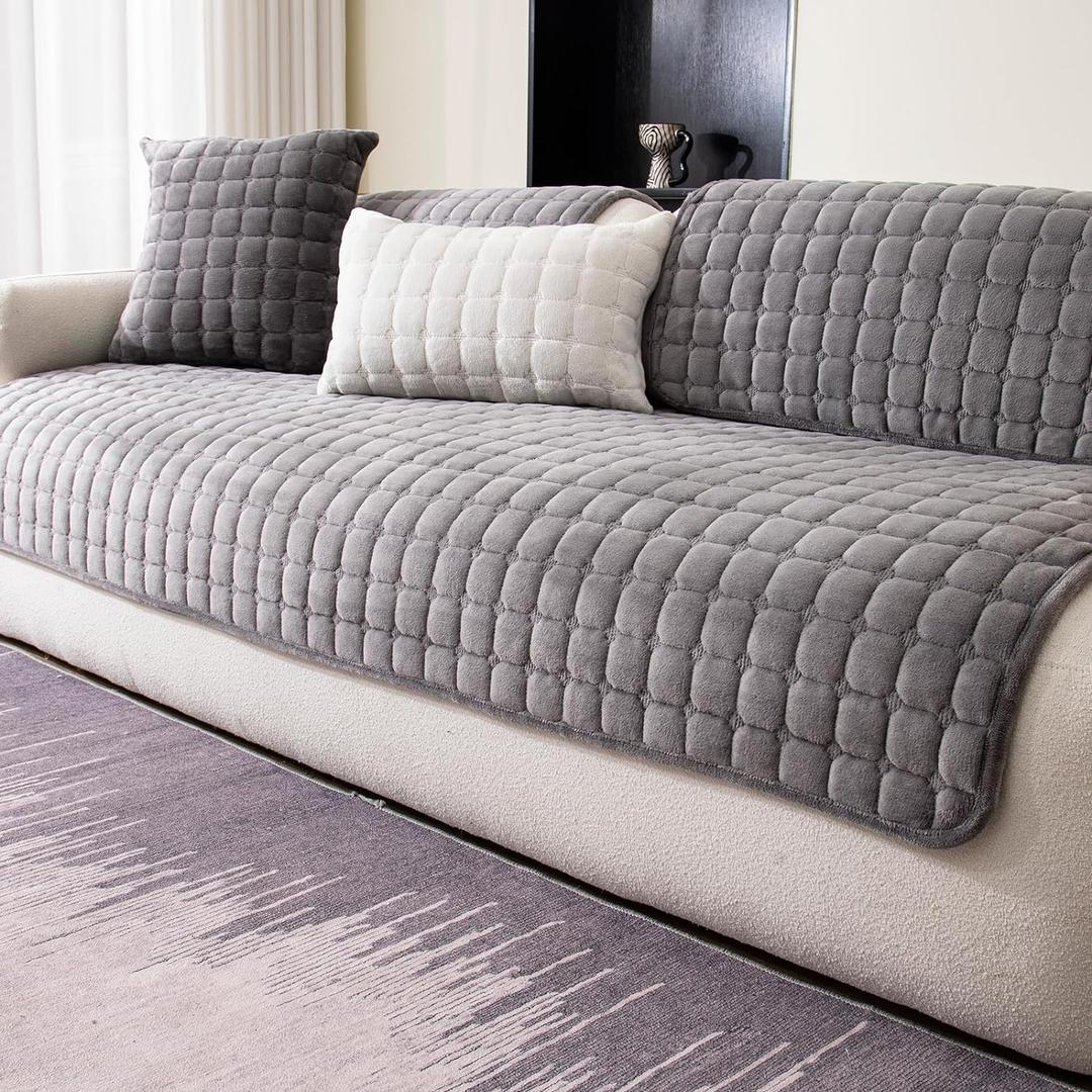 Velvet Couch Cover, Washable Sectional Sofa Cover, Anti Slip Sofa Slipcover for 3 Cushion Couch Sofa L Shaped Armrest Backrest, Furniture Protector Covers for Pets Kids(Dark Grey, Only 1 PCS), 1pc/28"x 28"/Armrest or Backrest Cover