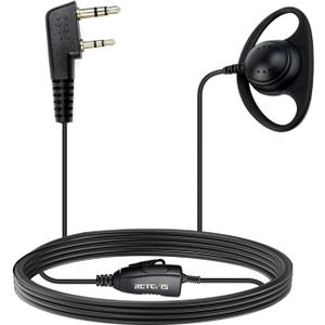 Retevis 2 Way Radio Earpiece with Mic, D-Type Walkie Talkie Earpiece, 2 Pin, for RT22 RT68 RT21 H-777 RT22S, Compatible with Pxton, BAOFENG 888S, Kenwood Walkie Talkies, Two Way Radio Headset(1 Pack)