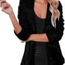 Shiny Metallic Jacket Women Black Open Front Long Sleeve Sequin Sparkle Bomber Jacket Sweatshirt Black M (Black)
