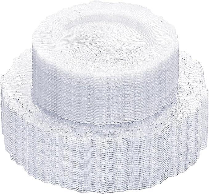 SUT 32 PSC Clear Plastic Plates - Plastic Plates for Party, Clear Disposable Plates Include 10 inch Plastic Dinner Plates and 7 inch Cake Plates Disposable, Clear Plates for Party and Wedding