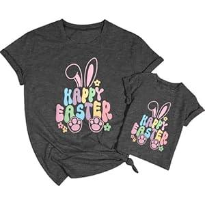 Mommy and Me Easter Outfits Happy Easter Bunny Graphic Shirt Cute Easter Tees Easter Day Mama Kids Family Matching Shirt (6-12 Months)
