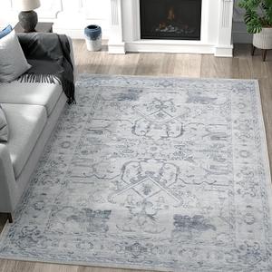jinchan 6x9 Area Rugs Machine Washable Rug for Living Room - Stain Resistant Vintage Floral Medallion Ultra-Thin Low Pile Non-Slip Indoor Carpet for Bedroom Dining Room Kitchen