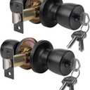 2 Pack Matte Black Round Ball Doorknob with Key Door Knob Passage Door Privacy Locking Interior/Exterior Door Knob/Berlin Series Lock for Room Door (Different Keys 2Pack)