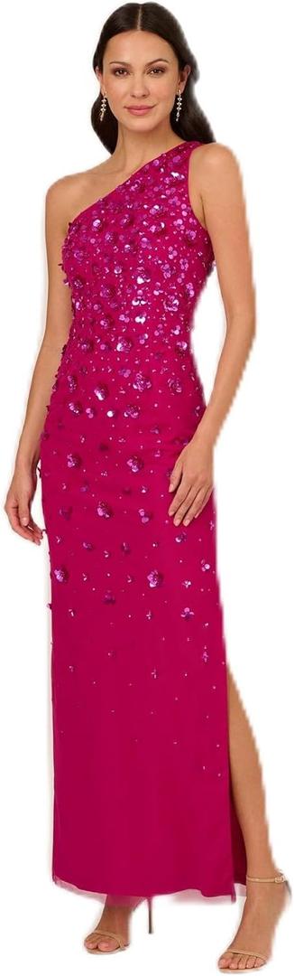 Adrianna Papell's Hand-Beaded 3D Floral One-Shoulder Long Column Gown in Hot Orchid (14)