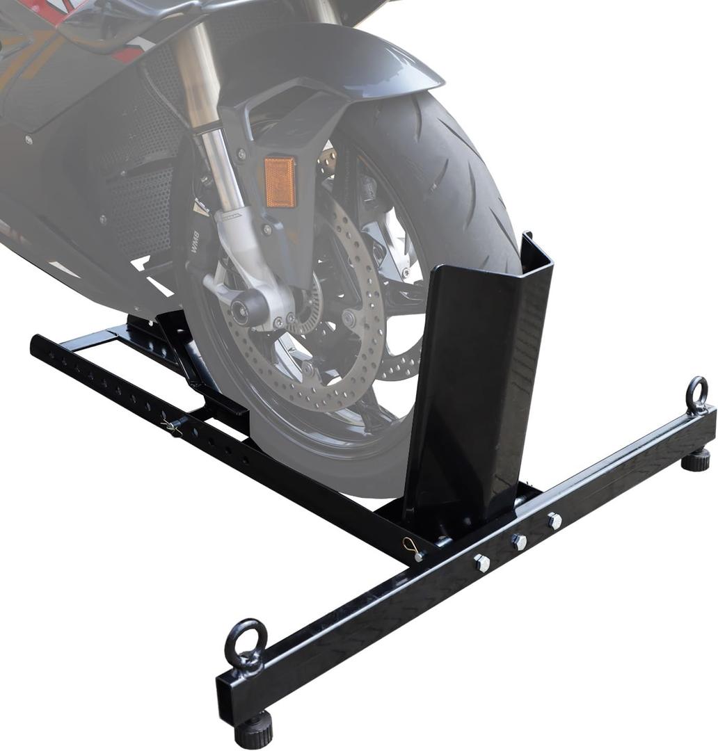 Jack Boss Motorcycle Wheel Chock, Motorcycle Stand Up to 1800LBs, Wide Range 3 Inch to 5 Inch Support Adjustable Front Tire Stand Chocks for Trailer and Truck, Suitable for Most Motorcycles