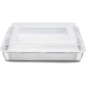 E-far Stainless Steel Baking Pan with Lid, 12 x 9 x 2 Inch Rectangle Sheet Cake Pans with Covers Bakeware for Cakes Brownies Casseroles, Non-toxic & Healthy, Heavy Duty & Dishwasher Safe