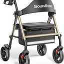 Rollator Walkers with Seat for Seniors, Foldable 8" Big Wheels All Terrain Rolling Walker, Handles and Ergonomic Seat Height Adjustable, 350 lb, FSA HSA Eligible (Champagne Gold)