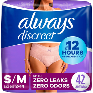2 Packs Always Discreet Adult Incontinence Underwear for Women, Size S/M, 42 CT