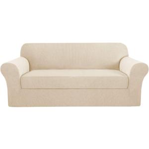 H.VERSAILTEX 2 Piece Sofa Slipcovers Couch Cover High Stretch Cover for Sofa Suit for T Cushion/Box Cushion, Spandex Jacquard Fabric Furniture Protector - Sofa 72"-88" - Natural