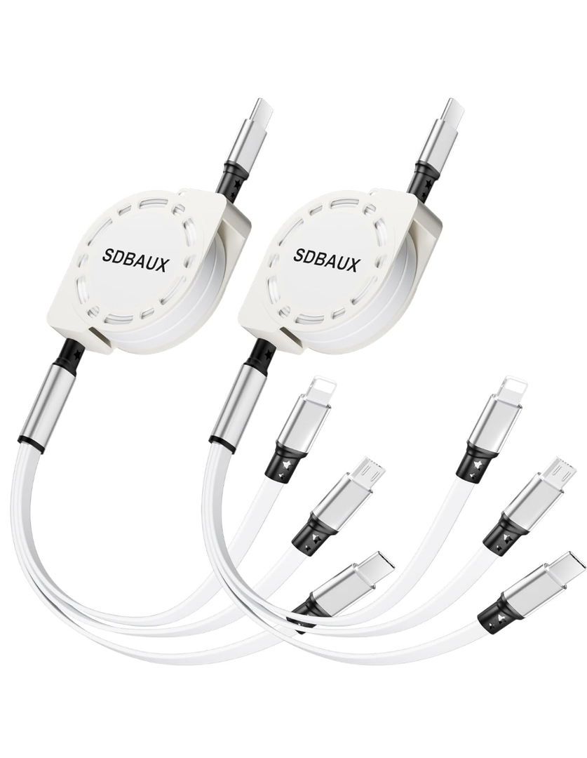 Multi Charging Cable,USB C to 3 in 1 Retractable Lightning/Type-C/Micro Port Fast Charger Cord for iPhone 16 15 14 13 12 Pro Max,Galaxy S23/S22/S20,Cell Phones Tablets Universal Use (1Pack-3.3ft)