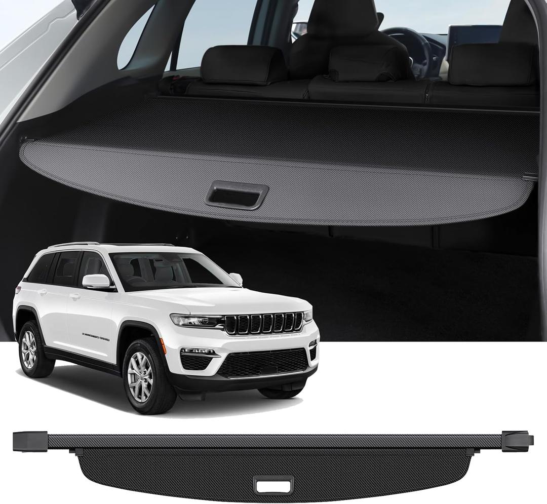 Cargo Cover Compatible with Jeep Grand Cherokee 2022-2025 2026 (2 Row; WL) Accessories Carbon Fiber Texture Retractable Trunk Cover Security Shield Luggage Privacy (Carbon Fiber Texture)