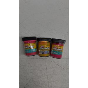 3pack of Trout Power Bait, two 1.75 oz of standard trout bait, one container of Extra Scent Glittering Trout bait.