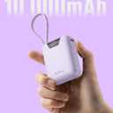 M1 Mini Portable Charger, 10000mAh Ultra-Compact Power Bank, 22.5W PD Fast Charging, Tpye-C Built-in Cable, Small External Battery Pack for iPhone, Samsung, Android iPad (Purple)