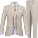 Boys Suits 5 Piece Formal Suit Set Slim Fit Formal Dress Clothes Ring Bearer Outfit for Kids (14, Champagne-tie)