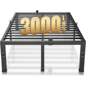 MAF 18 Inch King Size Bed Frame No Box Spring Needed Heavy Duty Platform King Bed Frame Steel Slat Support High Platform Bedframes with Storage Size Black Metal