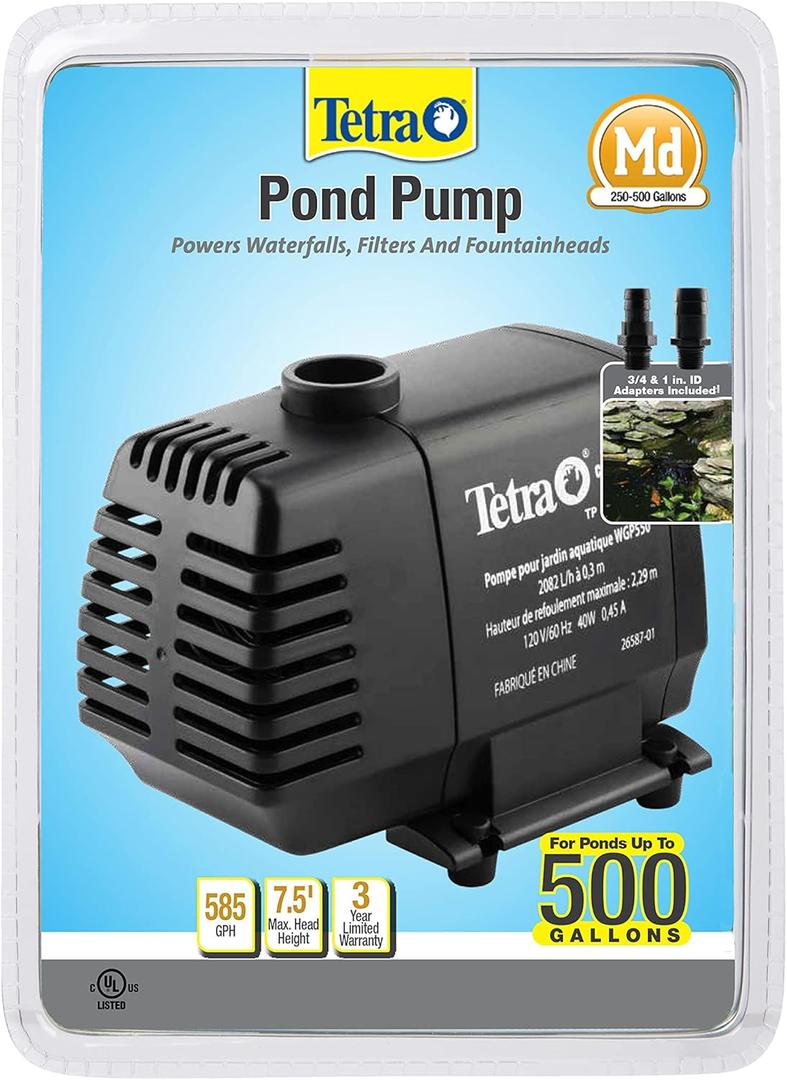 TetraPond Water Garden Pump, Powers Waterfalls/Filters/Fountain Heads,Black,50 to 500 Gallons