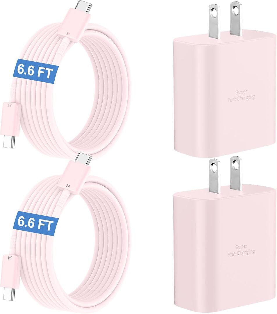 45W Super Fast Charger USB C Android Phone Type C Charger Fast Charging Block with 6.6FT Cord for Samsung Galaxy S26/S26 Ultra/S26+/S25 Ultra/S25/S24 Ultra/S24/S23 Ultra/S22/S21/S20/Note 10, Pink