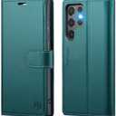 FLIPALM Wallet Case for Samsung Galaxy S25 Ultra, RFID Blocking Credit Card Holder, PU Leather Folio Flip Kickstand Protective Shockproof Cover for Galaxy S25 Ultra (Blue-Green)