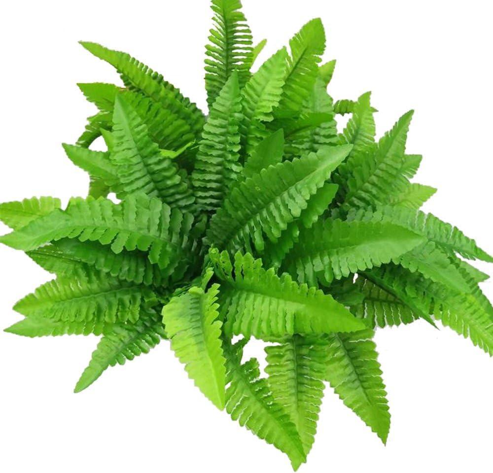 2 x Leoyoubei 4 Bunches 14" Ferns Artificial Boston Fern Bush Plant,Faux Plant Shrubs Greenery Bushes Indoor Outside,Hanging Basket Planter Decor for Home Garden Office Verandah Wedding Decor