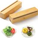 2 Pcs Foil and Plastic Wrap Organizer Plastic Wrap Dispenser Bamboo Wood Foil Dispenser with Cutter Aluminum Wax Paper Roll Organizer Holder for Kitchen