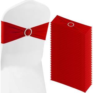 Red Chair Sashes 100 Pack Spandex Stretch Chair Band Sashes with Buckles for Folding Chairs Wedding Party Reception Baby Shower Events Banquet Decorations