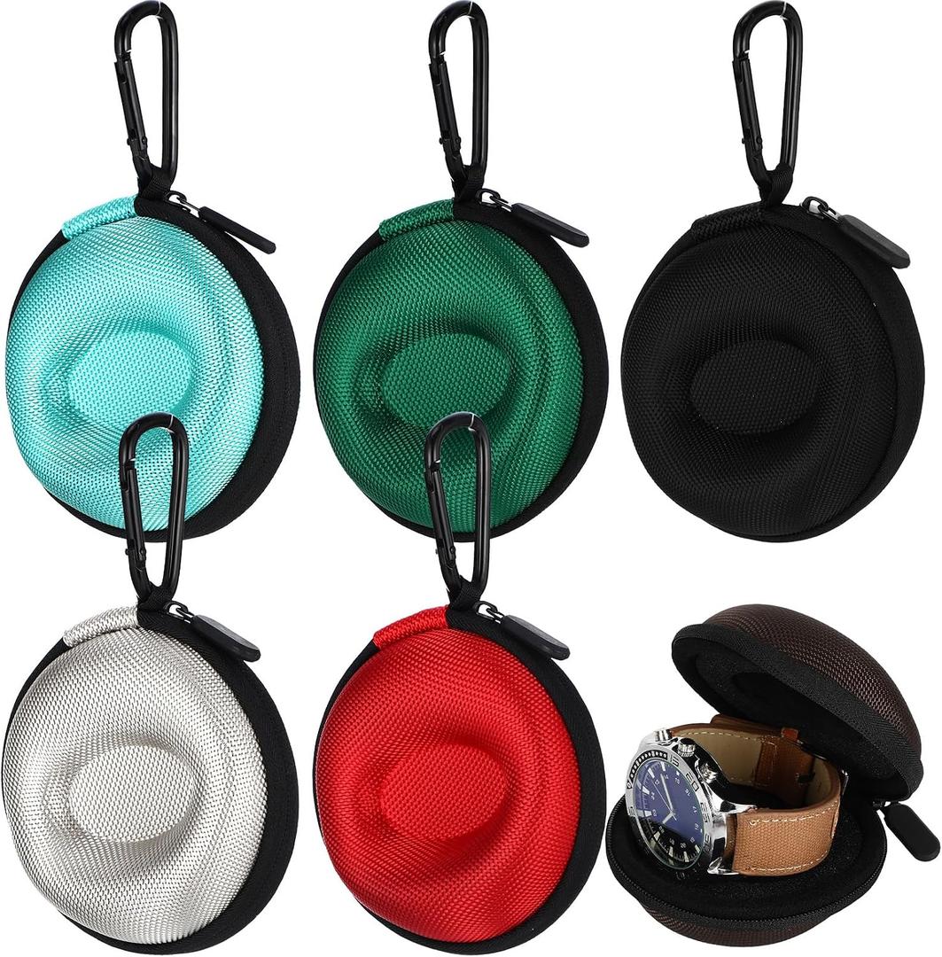 Willinglong 6 Pcs Travel Watch Box Portable Watch Case for Storage Organizer with Zipper for Wristwatches and Watches up to 50 mm (Black,Brown,Red,Khaki,Blue,Green)