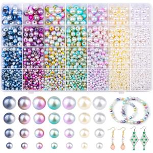 Aenezus 2200PCS Multicolor Pearl Beads, 4/6/8/10mm Loose Pearls for Crafts with Holes for Jewelry Making