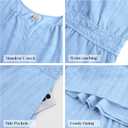 RUMIA Women Casual Midi Maxi Dresses Short Sleeve V Neck Elastic Waist Vacation Dress Pockets (Blue, S)