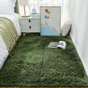 Ophanie Gray Green Grass Area Rugs for Bedroom, 3x5 Shag Fluffy Carpet, Fuzzy Furry Plush Soft Cute Kids Baby Girls Shaggy Bedside Floor Rug for Teen Dorm Nursery Home Decor Aesthetic