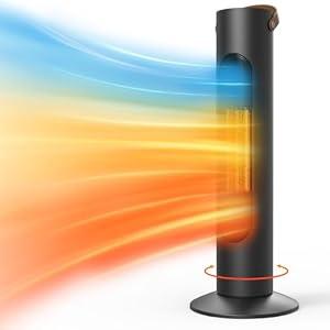 Electric Space Heaters For Indoor Use, 25" 2-IN-1 Tower Heater And Fan Combo, 70°Oscillating, 2S Instant Heating, 1500W, 3 Heating & Fan Modes, Electric Portable Heater For BedroomOfficeHome, Black