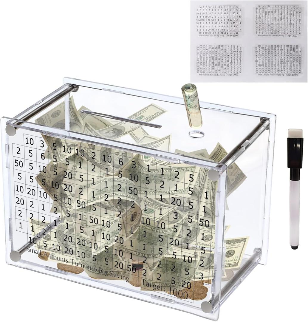 Acrylic Clear Piggy Bank for Adults, 7.4 * 3.9 * 5.1in Acrylic Money Saving Challenge Box, Money Bank for Cash Coin, Saving Box, Fun Home Decor