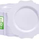 COLOSUS 100pcs 7.5 Inch White Plastic Dessert Plates,Heavy Duty Disposable Appetizer Plates,Premium Plastic Salad Plate,Fancy Disposable Cake Plate for Party, Wedding and Everyday Use