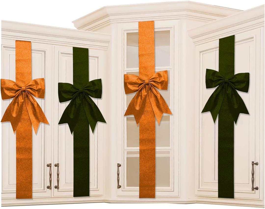 K KIRKWOOD KITCHEN Cabinet Door Festive Ribbons and Bows Decoration Christmas Wreath Bow for Christmas Tree Fireplace Door Party Holidays Wrapping Decorations (4, Black/Orange)