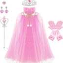 AHLPO Princess Cape Set 5 Pieces Girls Princess Cloak, Kids Fairy Tulle Princess Dress Up Clothes Cape for Toddler Girls 3-8 Birthday Party Halloween Dressing Up with Crown Wand Accessories, M