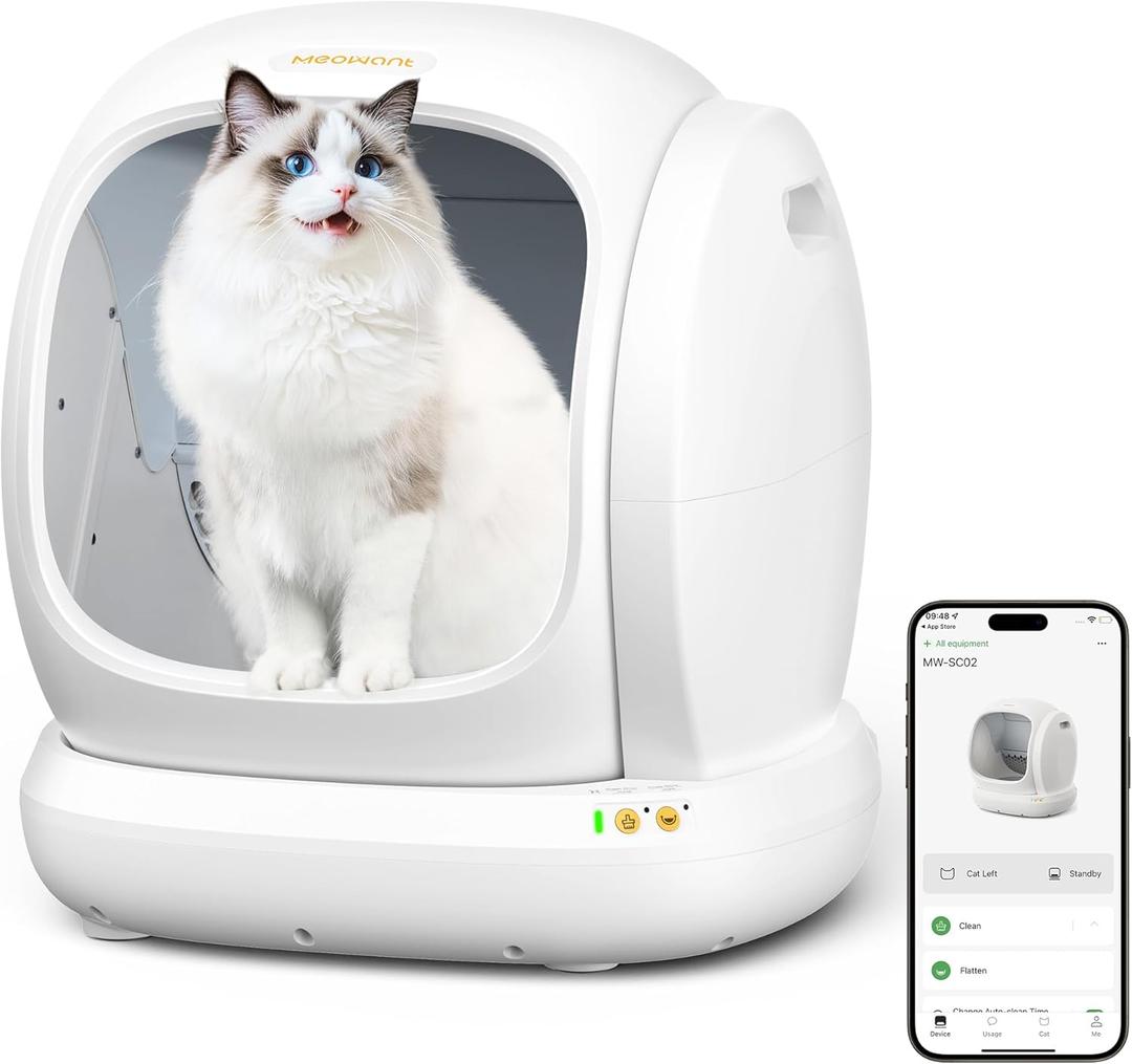 MeoWant Self Cleaning Cat Litter Box, Open-Top Automatic Cat Litter Box with Safety Protection, App Control, Odor-Free, 75L Large Space for Multiple Cats