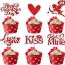 Valentine's Day Cupcake Toppers | 24 Pack, Pink, Red, Cupid, Heart, Party Decor, Love, Romantic, Valentine Cake Decorations