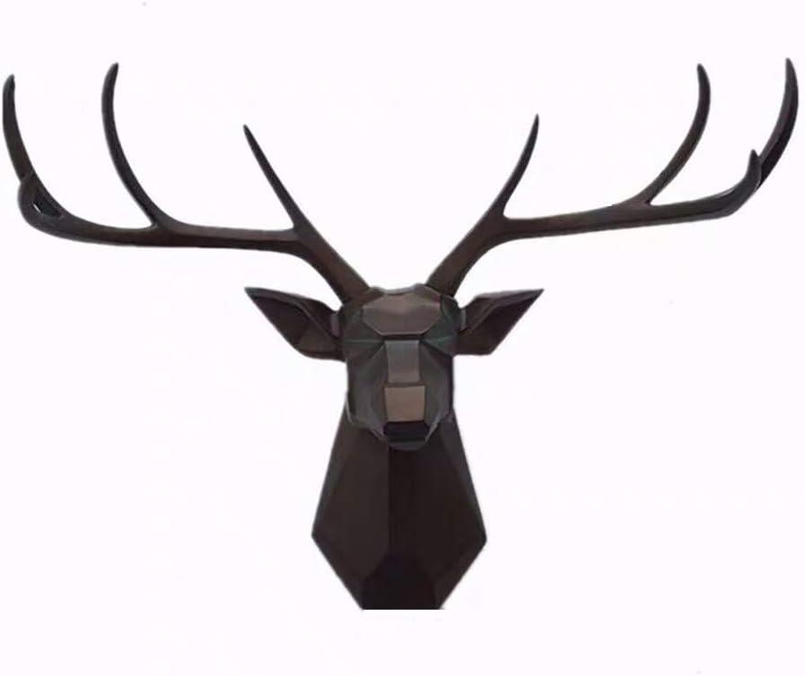 Faux Taxidermy Animal Head Wall Art - Geometry Deer Head Home Decor, 8 Point Buck Deer Bust Wall Hanging (Black, 27.5''Wx20''H)