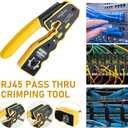RJ45 Crimp Tool Kit Pass Through Crimper Stripper Cutter All-in-One Ethernet Crimper Tool for Cat5e Cat6 Cat6a 8P8C Pass Through Modular Plugs With 2 Replacement Blades