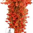 Artificial Hanging Fall Flowers for Outdoors, No Fade Faux Daisy with Eucalyptus Leaves, UV Resistant Fall Mums for Pot, Garden,Thankgiving Days, Home Decor (Orange Red, 4 Bundles+4 Hangings)