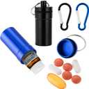 Keychain Pill Holder for Nitroglycerin, 2 Pack Waterproof Portable Travel Purse Pocket Pill Case, Keychain Mini Fob Container for 25ct Nitro/Nitroglycerin Bottle (Black + Blue)