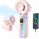 Portable Misting Fan, Handheld Rechargeable Fan with Water Mist, Personal Mini Turbo Fan with 1-100 High Speeds (20000 RPM), LED Light for Music Festival, Summer Trip Must-Haves, Holographic Pink