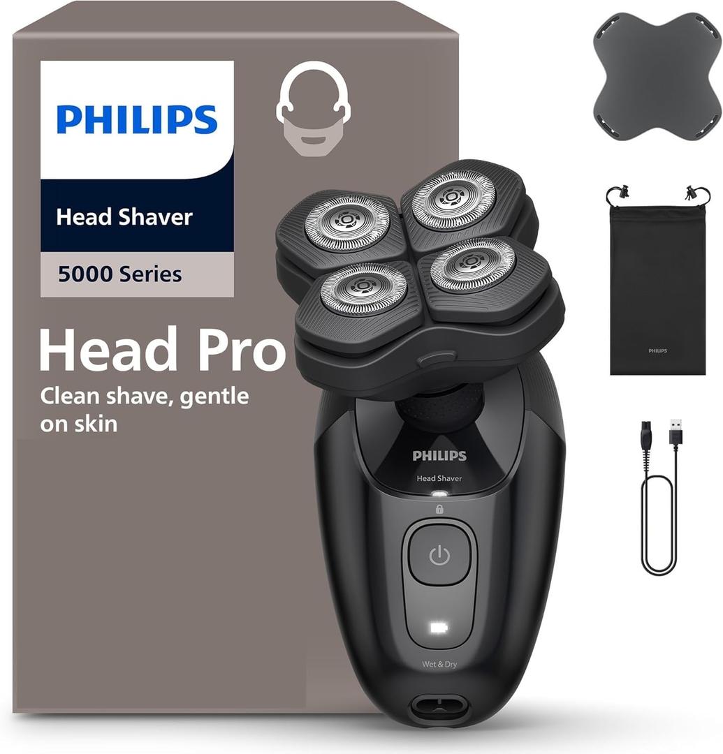 Philips Head Shaver Pro Skull Shaver for Men and Women, 360° Flexing Head & ComfortCut Blades for Clean Shave, Gentle on Skin Wet or Dry Use