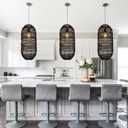 Arturesthome 1 Light Rustic Rattan Basket Pendant Light Fixture, Boho Wicker Chandelier Lamp Black, Coastal Handmade Crafts Lampshade, Farmhouse Hanging Ceiling Lighting for Dining Kitchen (9.8in * 23in)