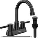 Black Bathroom Faucet 3 Hole, Bathroom Faucets for Sink 3 Hole, Bathroom Sink Faucet, 4 Inch 2 Handle Centerset, Lead-Free, with Copper Pop Up Drain (Matte Black)