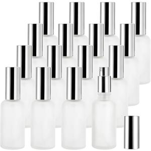 Bekith 16 Pack 50ml Glass Spray Bottles, Frosted Empty Perfume Atomizer, Refillable Fine Mist Spray for Essential Oils, Cleaning Products, Silver Sprayer