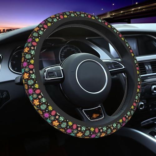 Colorful Flower Steering Wheel Cover - Colours Flower Steering Wheel Cover Universal 15 Inch Fit for Car SUV Truck Non-Slip Breathable Neoprene Car Accessory for Women Men Steering Wheel Protector