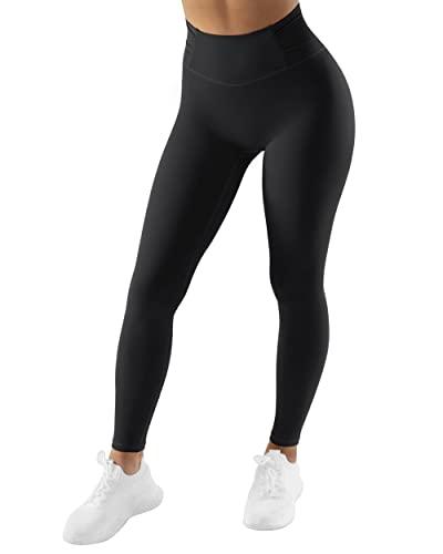 SUUKSESS Women No Front Seam Buttery Soft Workout Leggings Ruched High Waisted Tummy Control Yoga Pants (Black, L)