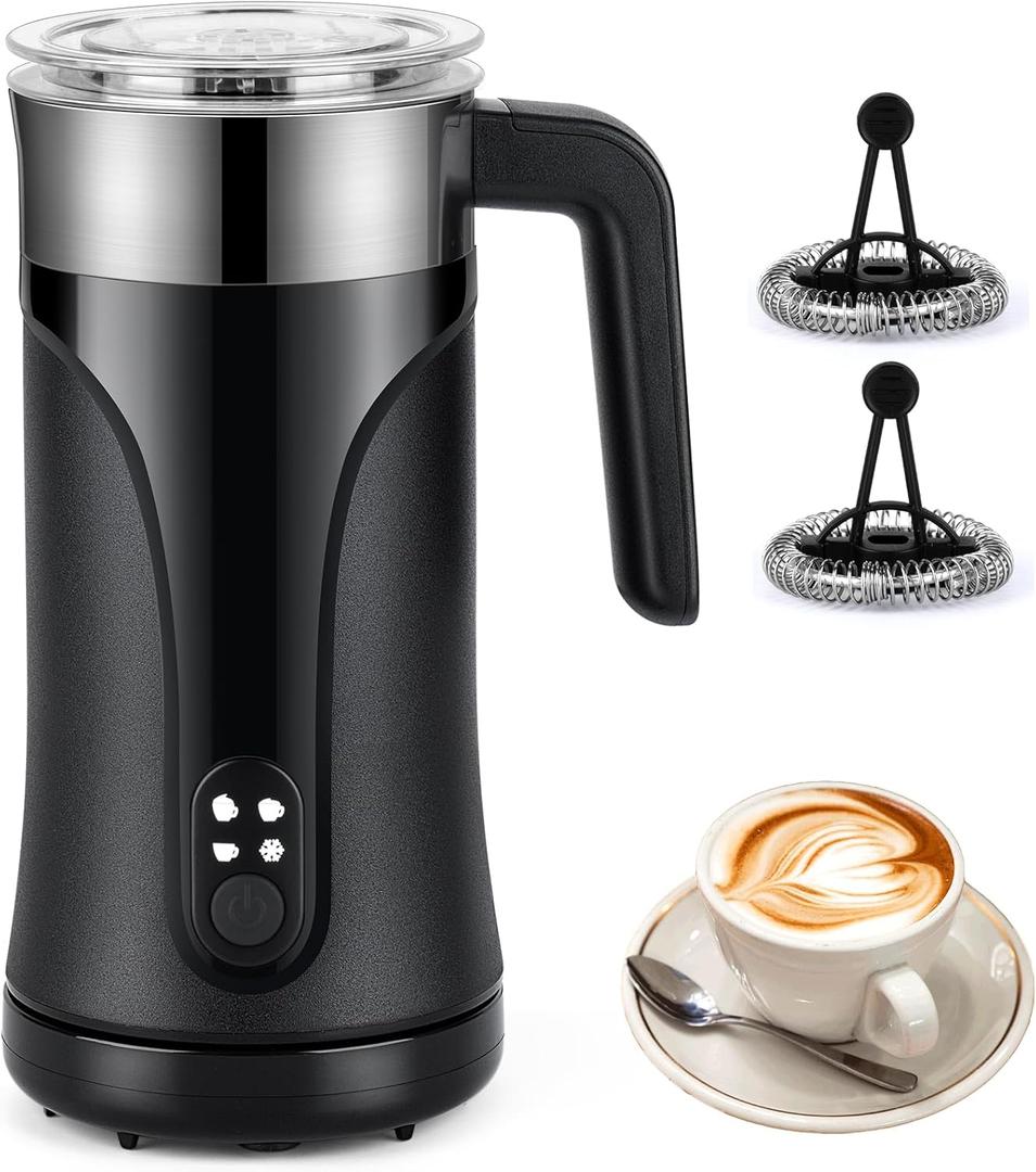 Milk Frother, 4-in-1 Multifunction Electric Milk Steamer with Two Whisks, Automatic Warm and Cold Foam Maker and Milk Warmer for Latte, Cappuccinos, Macchiato
