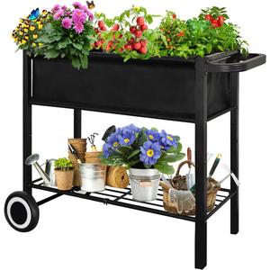 Raised Garden Bed with Legs for Outdoor Plants, Standing Elevated Planter Box Cart on Wheels for Vegetables Flower Herb Patio, Black