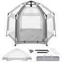 Palopalo Pop Up Baby Playpen with UPF50+ Canopy & Mosquito Net, Indoor & Outdoor Foldable Play Pen for Babies and Toddlers, Portable Baby Beach Tent with Travel Bag, Pop Up Pack and Play Yard, Grey (59*43'')